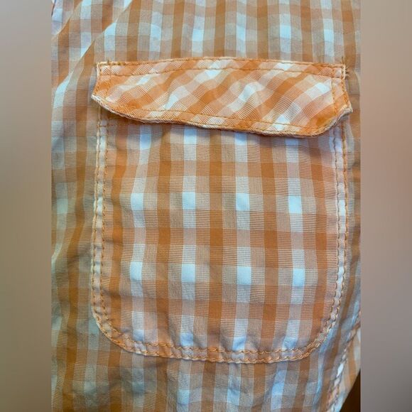 Eddie Bauer Button Down Women's Shirt L White Orange Gingham Check Short Sleeves - Picture 10 of 14